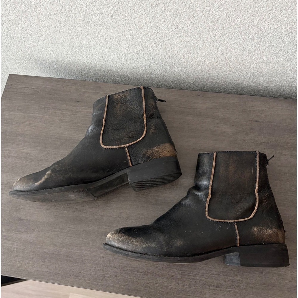 Matisse Gentry Black Leather Distressed Ankle Boots Back Zip Brazil Womens 8.5 M